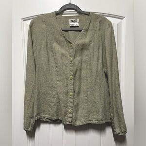 Flax Green 100% Linen Button Up Top Size Small